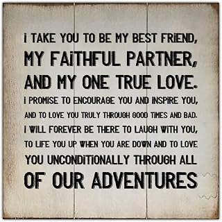 Vintage Wood Sign Custom Wedding Vows Wall Hanging Quote Sign Farmhouse Wooden Plaque Rustic Wall Art Decor for Home Living Room Kitchen Bathroom Porch 12"x12"