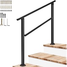VIVOSUN 3-Step Stair Handrail 40"x36" Wrought Iron Porch Railing Black