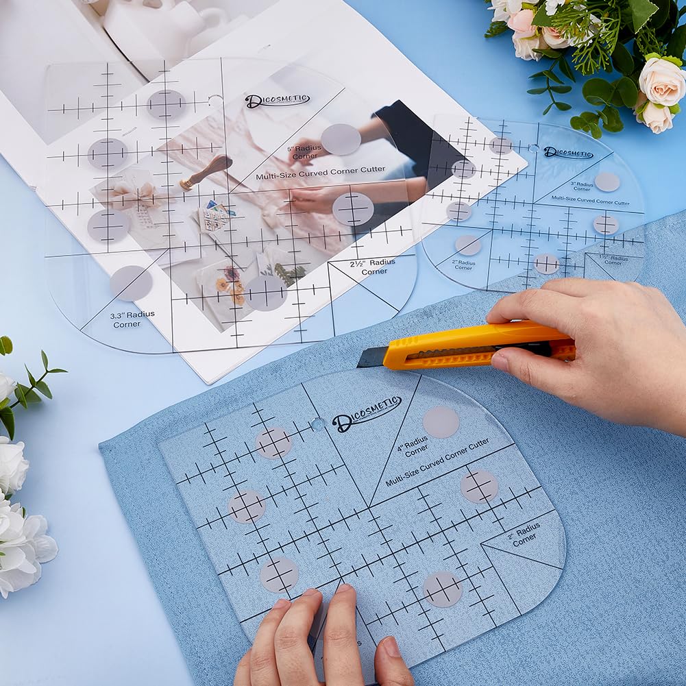DICOSMETIC 3Pcs 3 Styles Curved Corner Ruler Acrylic Quilting Rulers Sewing Patchwork Ruler Sewing Template Tools Transparent Cloth Rulers Multifunctional Tool for Craft Projects DIY Sewing