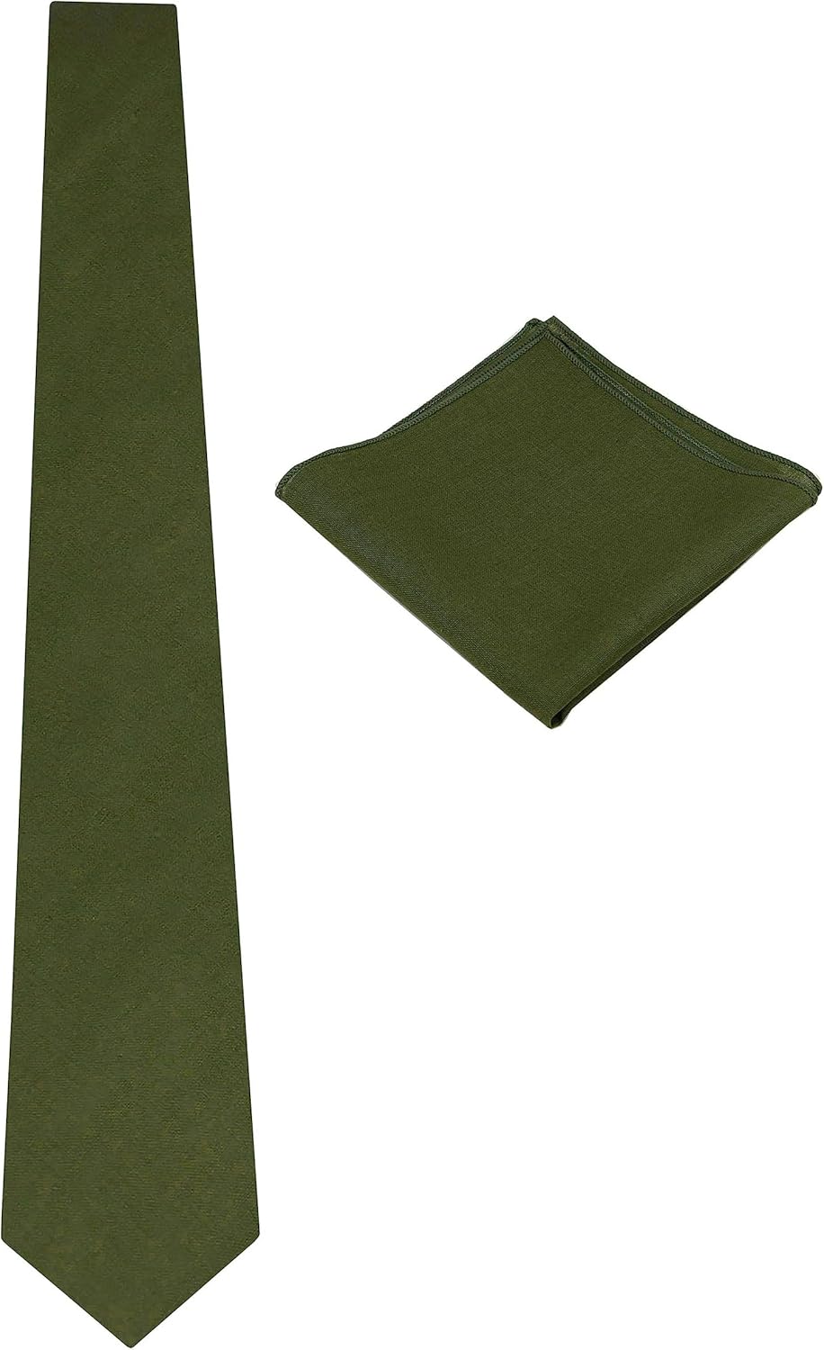 Gollate Mens Solid Linen Tie Set : Slim Necktie with Matching Pocket Square (Olive Green)