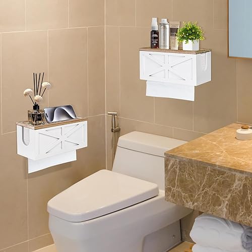 Miniatura 9 de Dispensador de toallas de papel de montaje en pared, soporte para toallas de papel montado en la pared con tapa, madera maciza comercial plegable en