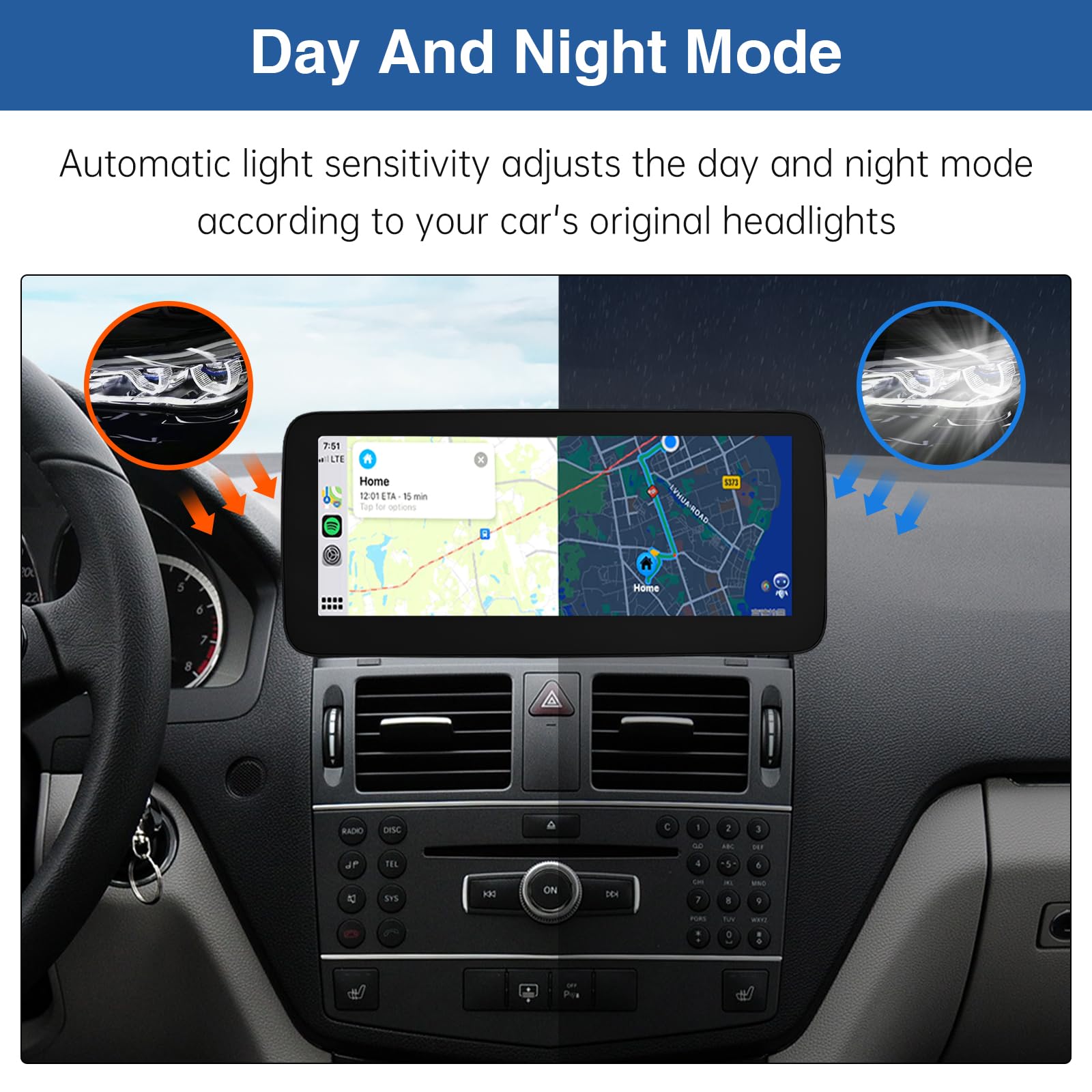 Road Top 12.3 Pulgadas de Pantalla táctil de Coche inalámbrico CarPlay Android Auto para Mercedes Benz Clase C W204 2008-2010 Año con NTG4.0 Sistema, Soporte de Navegación, Mirrorlink