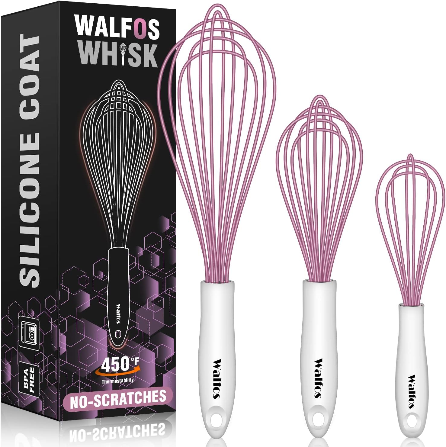 Walfos Whisk, Silicone Whisks for Cooking & Baking Non