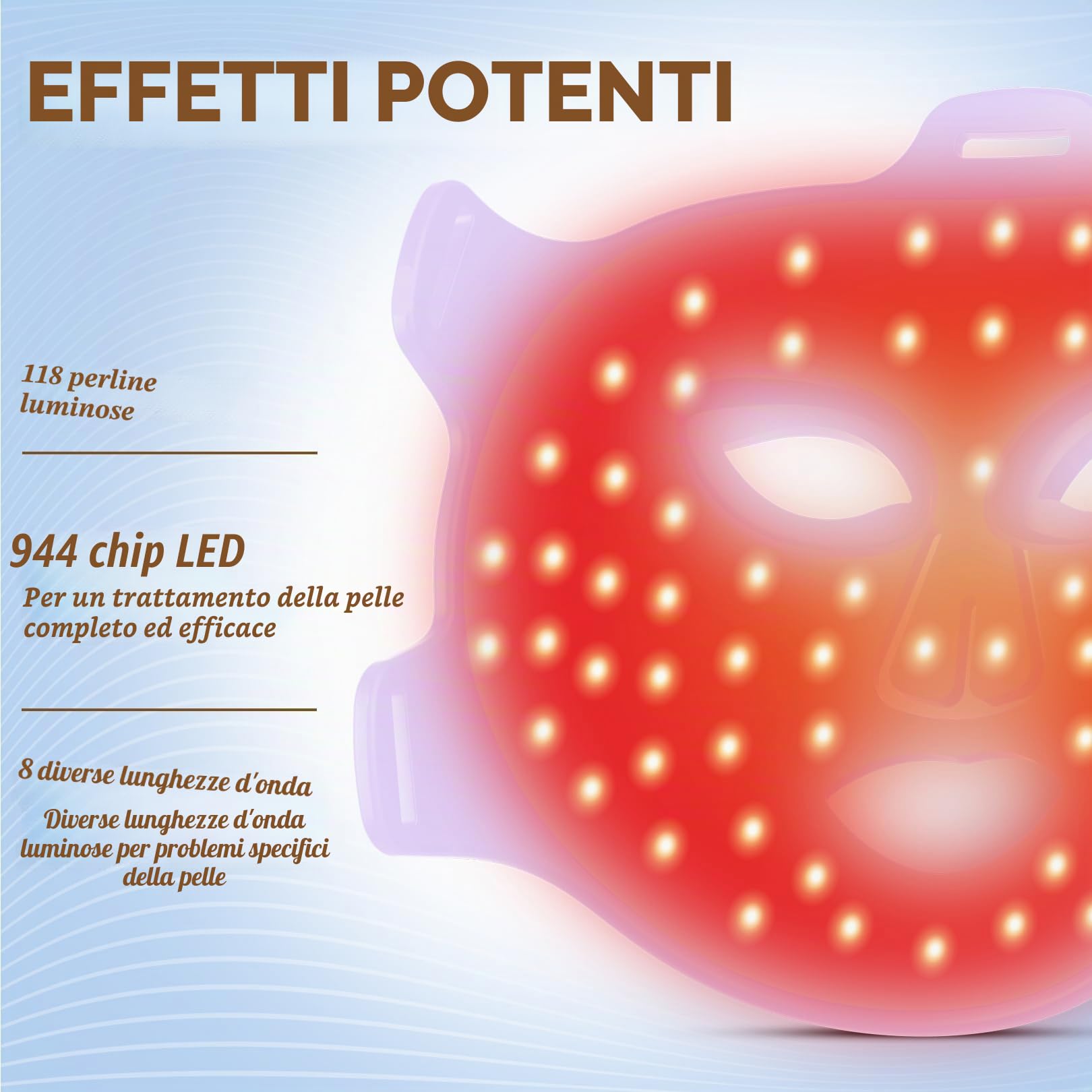 Maschera di Terapia con Luce LED per Viso, 7 Colori Terapia della Luce con Vicino Infrarosso, Dispositivo per la Cura della Pelle del Viso per Ringiovanimento della Pelle, Antirughe, Bellezza (Viola)