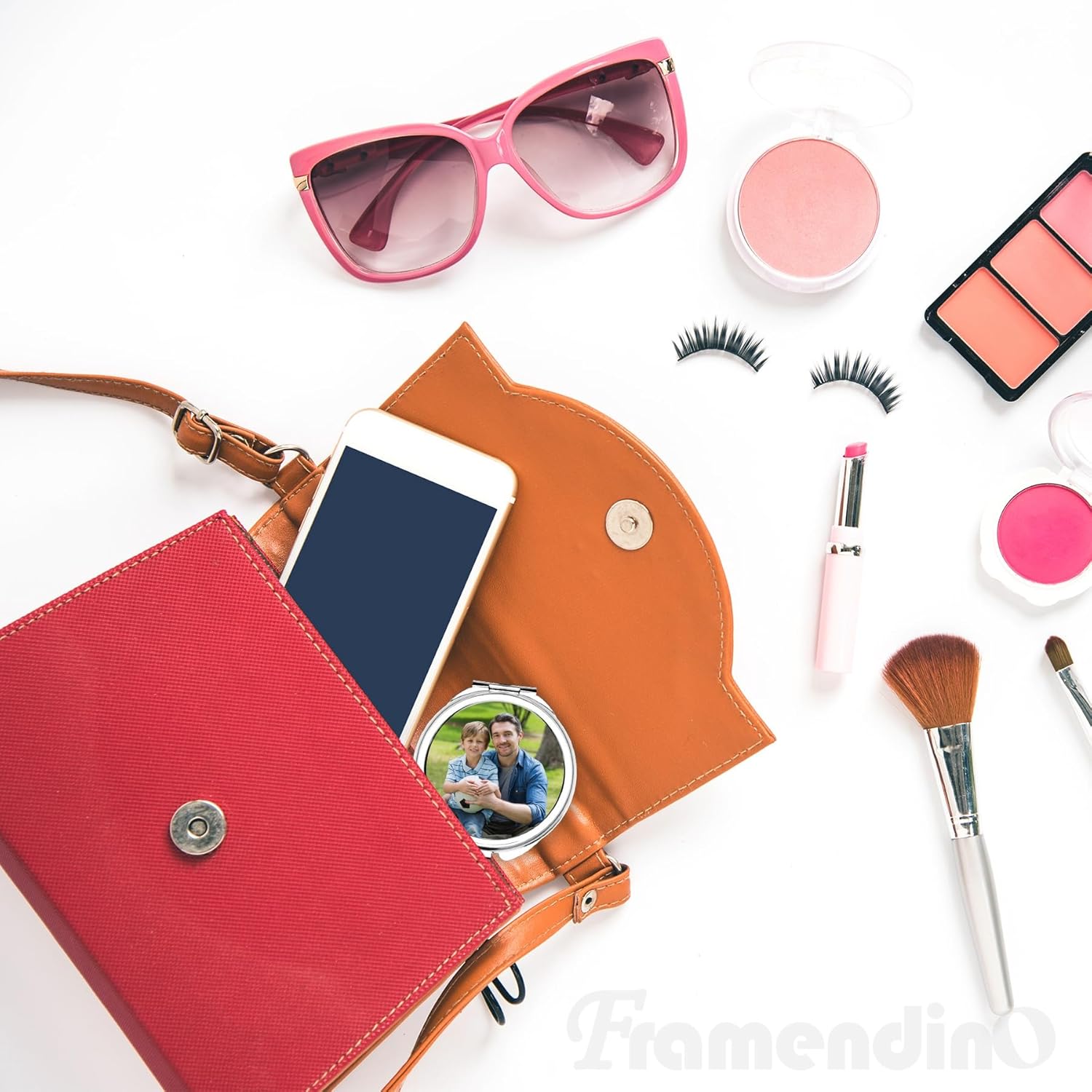 Framendino, 12 Pack Sublimation Cosmetic Mirror Blanks Transfer Portable Makeup Compact Mirrors Round Folding Travel for Women