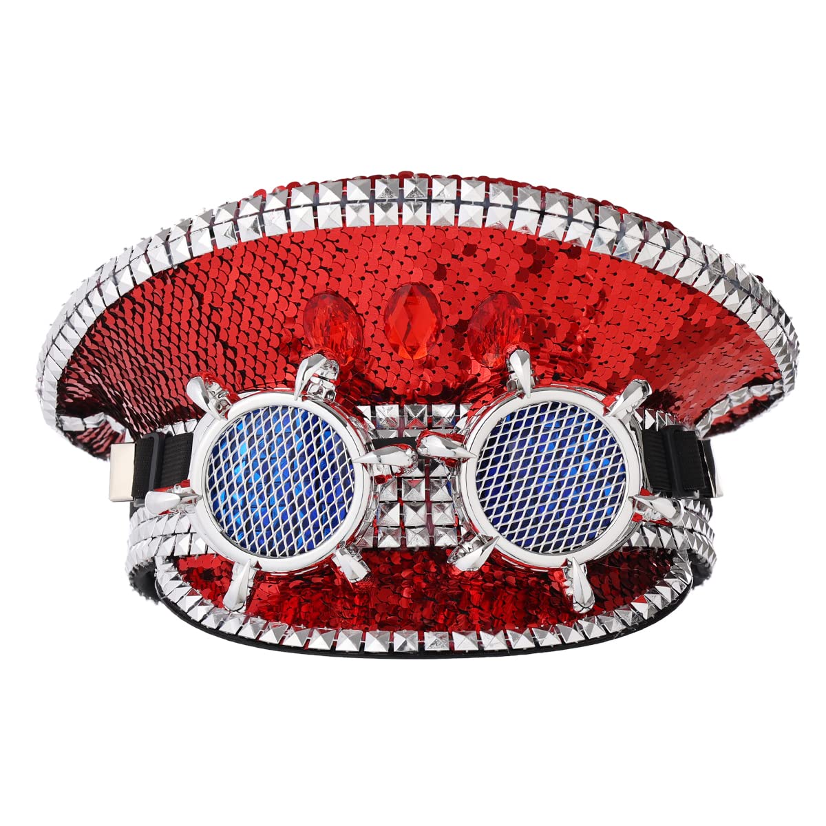 COSDREAMER Men's Steampunk Top Hats Sequin Goggles Military Cap Punk Halloween Classic Army Military Cap