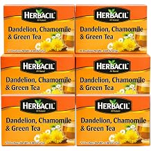 Herbacil Dandelion, Chamomile & Green Tea, Herbal Blend, Caffeine-Free, All Natural, 6-pack of 25 bags per box 150 Tea Bags, 0.88 oz Each