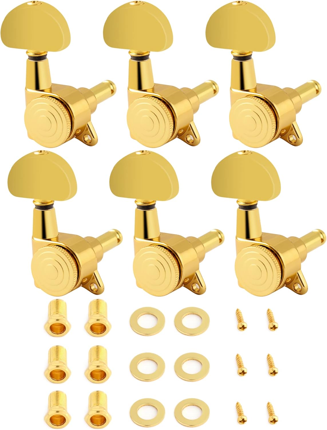 Metallor Locking Guitar String Tuning Pegs Tuning Keys Machine Heads Tuners 1:18 Gear Ratio 6 In Line for Right Handed Electric Guitar or Acoustic Guitar Parts Accessories Half Round Head Gold.