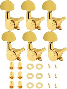 Locking Guitar String Tuning Pegs Tuning Keys Machine Heads Tuners 118 Gear Ratio 6 In Line for Right Handed Electric Guitar or Acoustic Guitar Parts Accessories Half Round Head Gold.