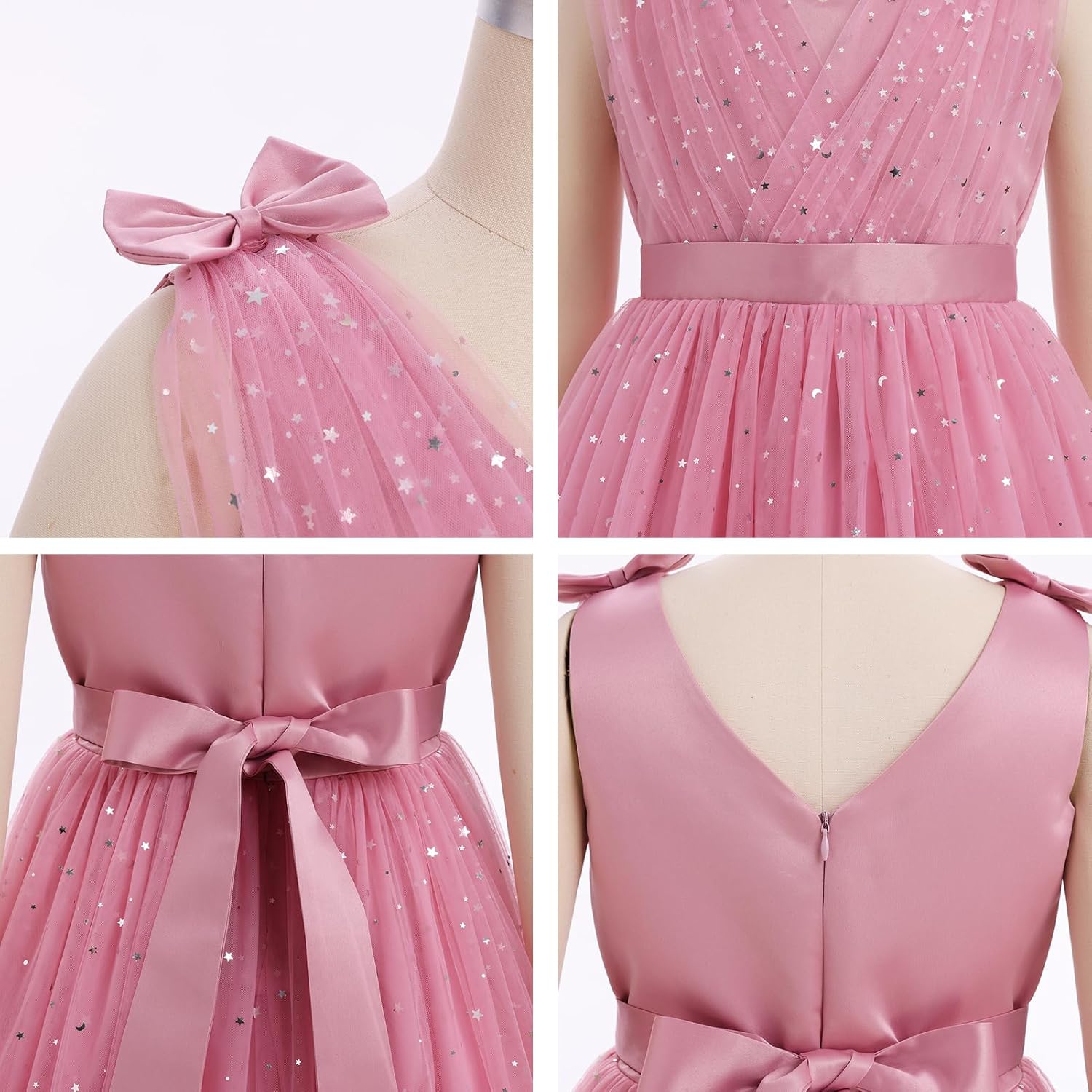 IMEKIS Flower Girls Dress Rainbow Sparkly Tulle Formal Wedding Party Graduation Prom Ball Gown 3-10T - Image 4