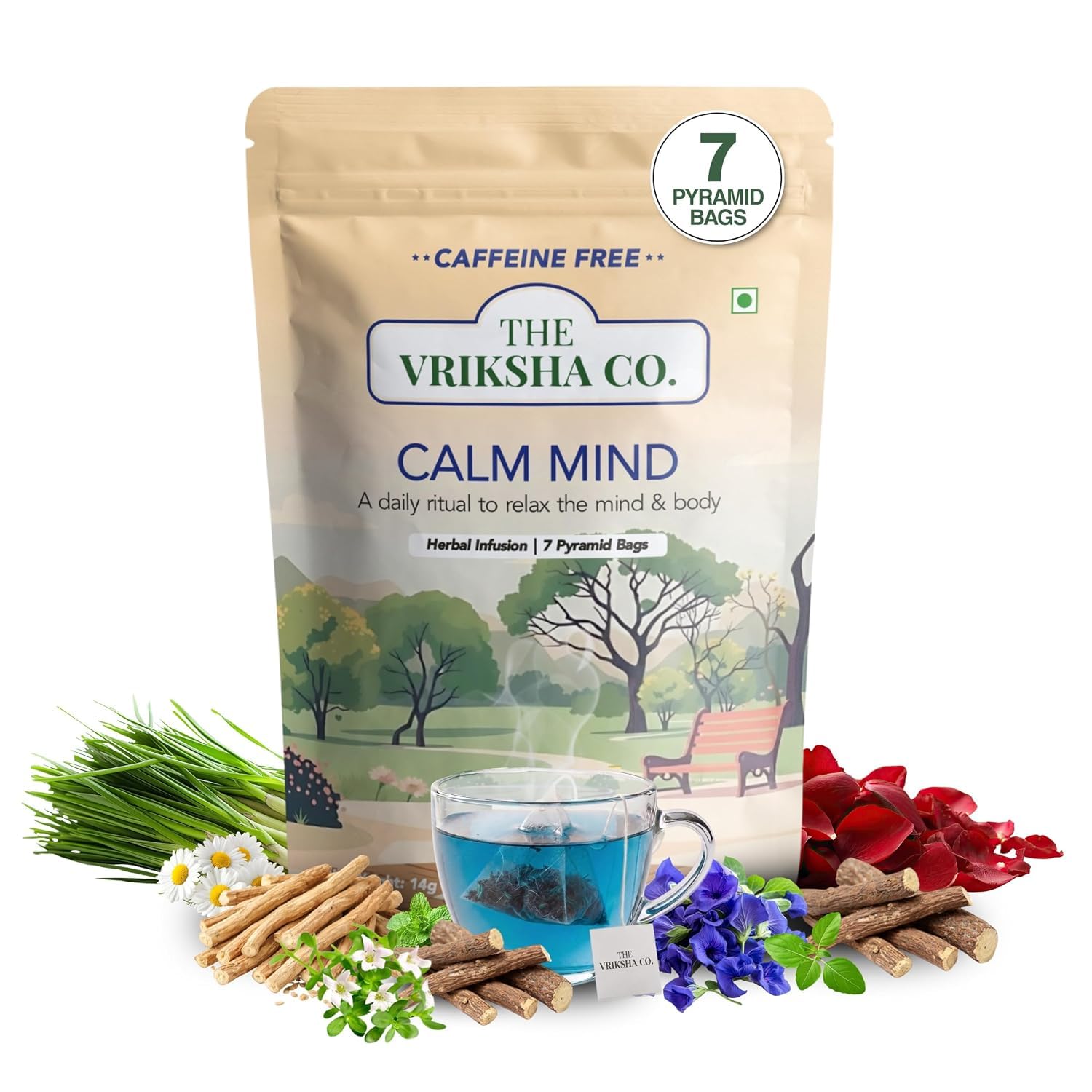 The Vriksha Co. Happy Gut Green Tea for Weight Loss, Gas, Heaviness, Bloating, Digestion, & Metabolism | Ashwagandha, Lemon Grass, Tulsi, Turmeric | 7 Plant-Based Pyramid Tea Bags (14g) | Herbal Tea | Trial Pack — Amazon image 6
