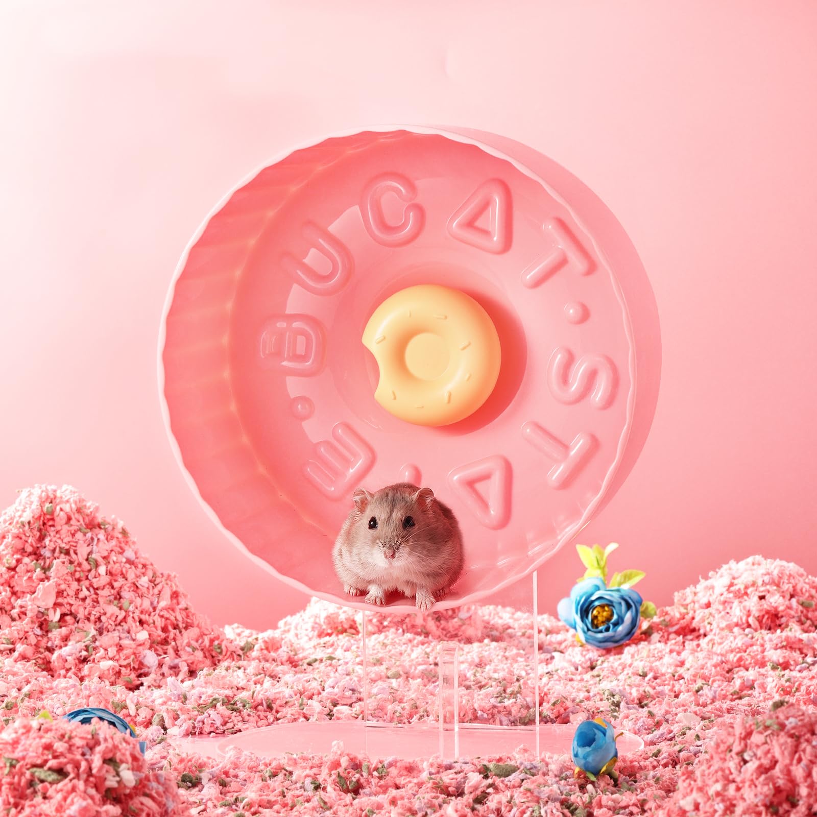 BUCATSTATE Rueda de hámster silenciosa, 21 cm, rueda de ejercicio para hámster sirio/enano, gerbos ratones Degus (rosa)