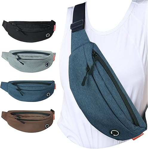 Riñonera grande para hombres y mujeres, para correr, senderismo, ciclismo, viajes, a la moda, ajustable, con 4 bolsillos, impermeable, bolsa cruzada