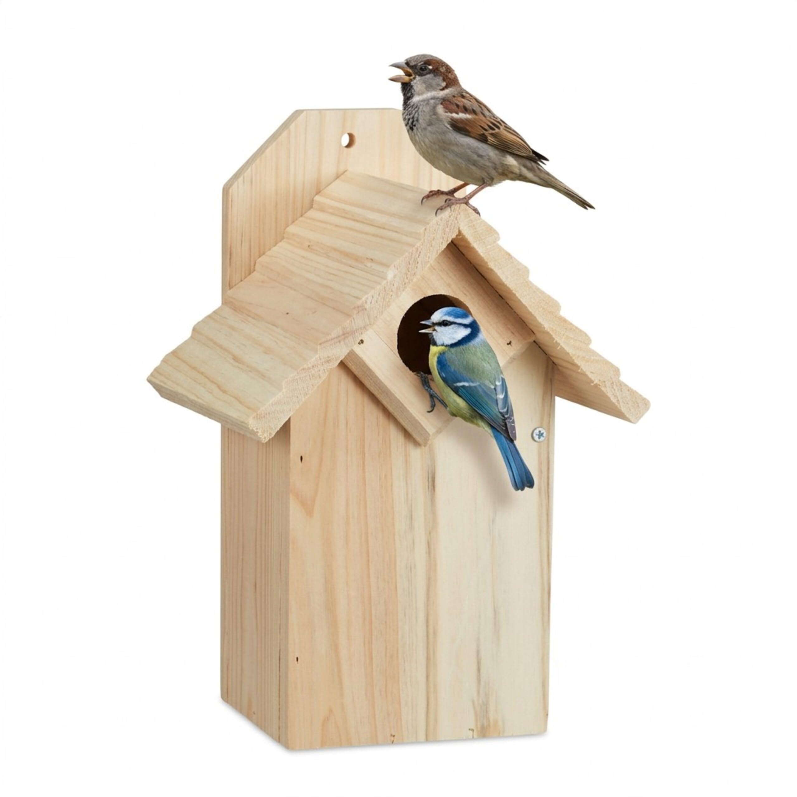 Relaxdays nesting box for tits and sparrows, untreated wood, cleaning flap, hanging birdhouse, 25 x 15.5 x 15 cm, natura