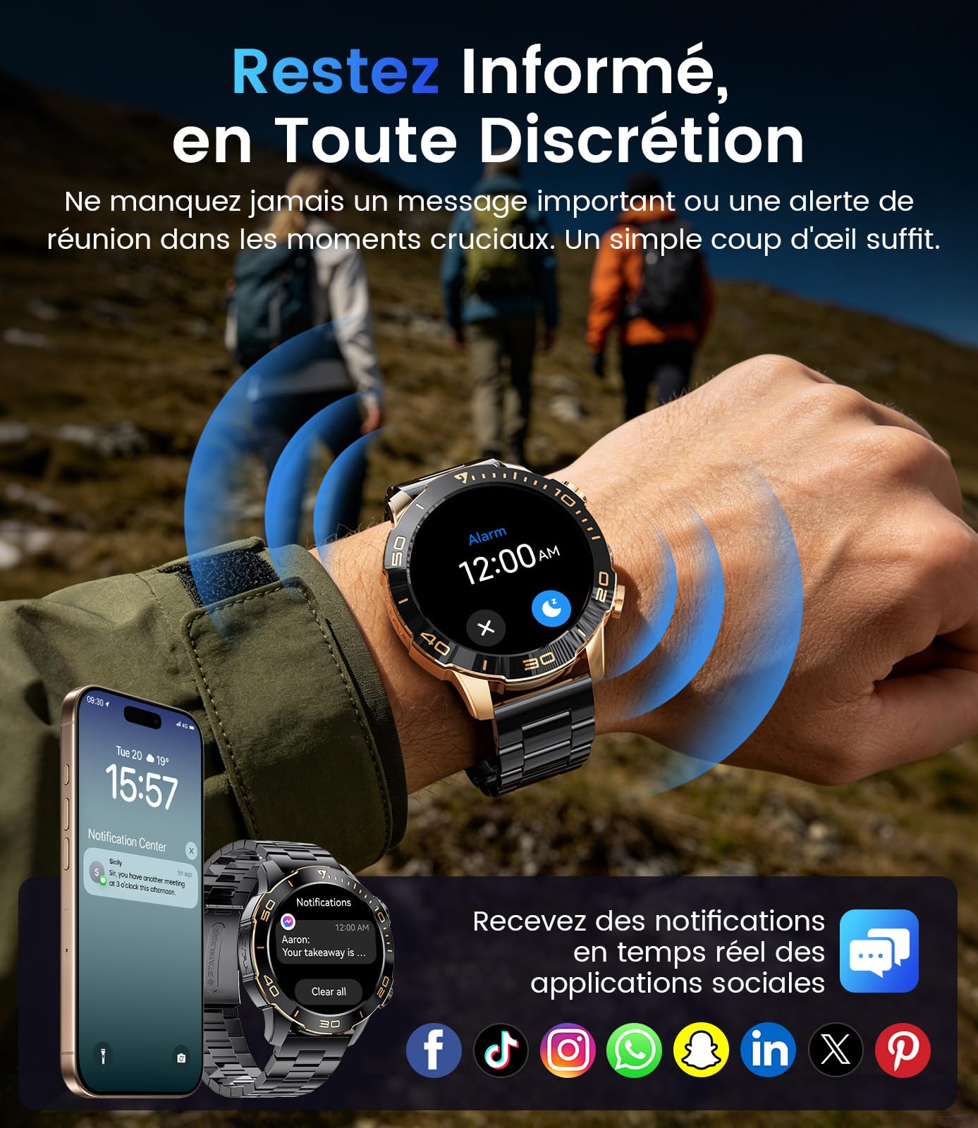 LIGE Montre Connectée Homme. 1.43" HD 800mAh Compatible Android/iOS | Écran HD AMOLED, Batterie Haute Capacité, 170+ Sports, étanchéité IP68, Appels Bluetooth, Santé 24/7, 2 bracelets