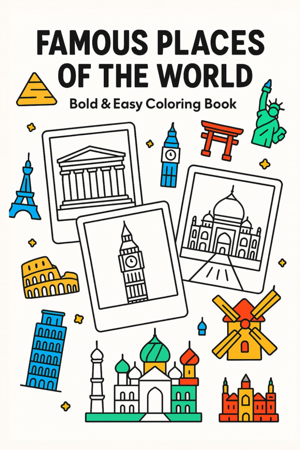 Famous Places of the World: Bold & Easy Coloring Book: Relaxing Travel Landmarks, Iconic Monuments, and Fun Coloring Pages with Bold Outlines and Large Open Spaces