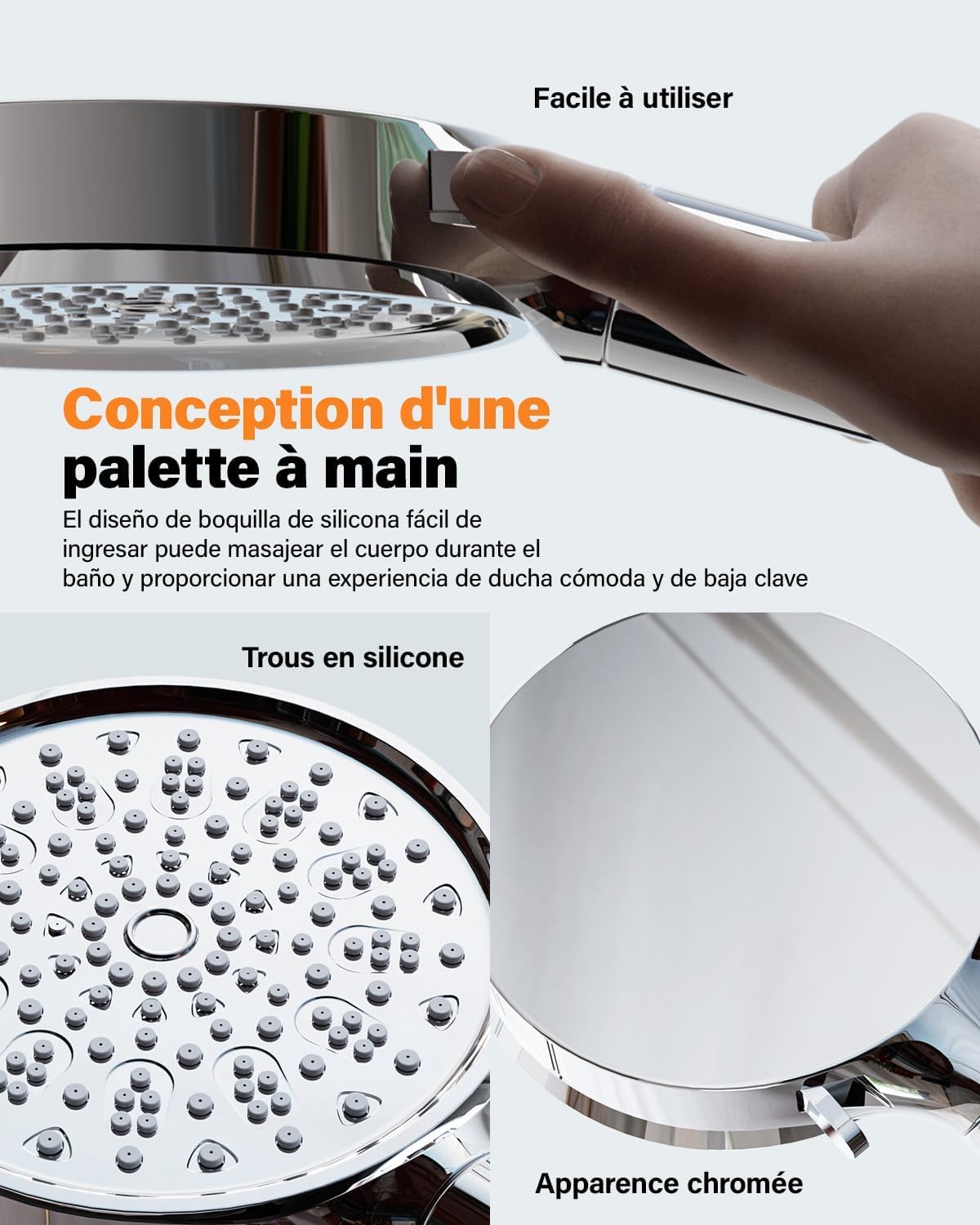 Cobbe Pommeau de Douche Anti Calcaire, Pommeau de Douche avec 20 Étapes Filtre, Pommeau Douche Haute Pression avec 6 Types de Jets, Économie Deau Pommeau Douche (Chrome)
