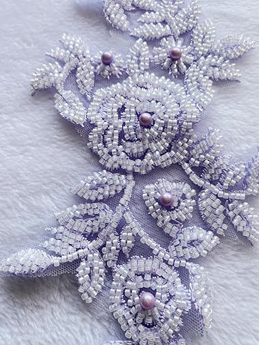 Vista 45 de PLune Apliques de encaje con cuentas, parches perfectos para vestidos de boda, accesorios de ropa, un par/bolsa, 5.5 x 12.9 pulgadas (blanco)