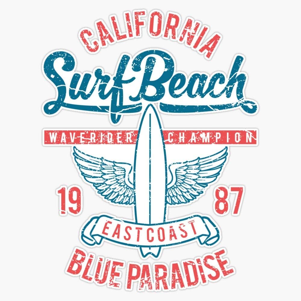 California Surf Beach Blue Paradise Vinyl Waterproof Sticker Decal Car Laptop Wall Window Bumper Sticker 5"