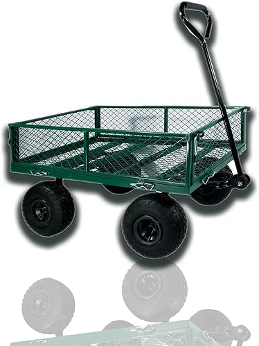 MISRFEYU Carro de jardín utilitario resistente con bomba de neumáticos carrito de malla de acero con lados extraíbles adecuado para patios granjas