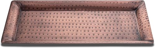 Monarch Abode Bandeja de metal martillado a mano, acabado de cobre antiguo de 16 pulgadas, bandeja rectangular para servir, bandeja grande para
