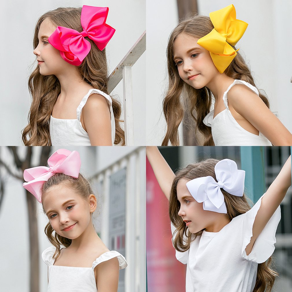 DEEKA 10 PCS Multi-colored 8" Hand-made Grosgrain Ribbon Hair Bow Alligator Clips Hair Accessories for Little Girls