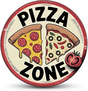 Pizza Zone tin sign, Vintage Pizza Restaurant metal sign Print Aesthetic Room Decoration for Home Bedroom Bar Cafe Garden and Outdoor Round Wall Decor (12 inch)