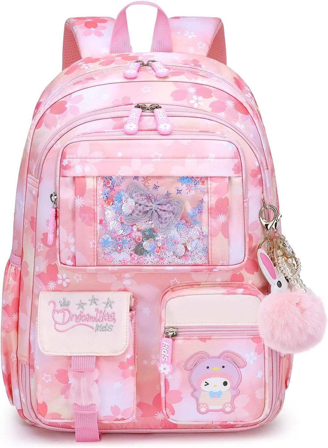Girls Backpack - 3PCS Kawaii School Bag Set with Lunch Box & Pencil Case for Elementary Middle School, Lightweight Bookbag Casual Daypack for Kids Ages 6-12, Purple