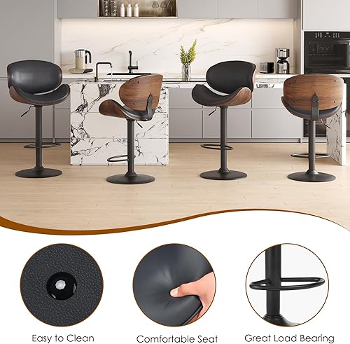 Miniatura 6 de Soohow Juego de 2 taburetes de bar ajustables, ergonómicos y modernos con respaldo para isla de cocina, taburete de bar de piel sintética con