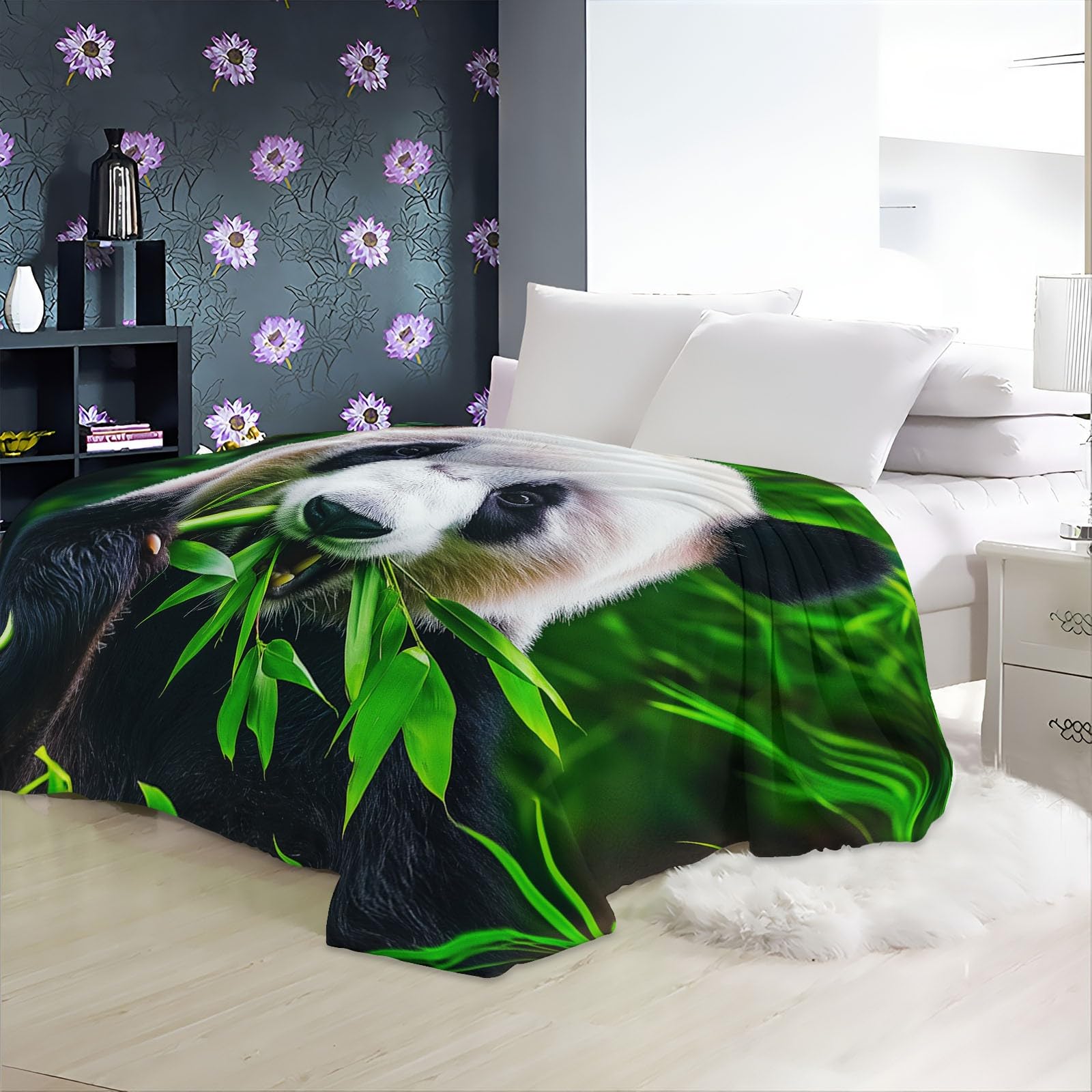 Plaid Couverture 150x200 cm Animaux Panda Géant Bambou Vert Douce Moelleuse Flanelle Couverture de Lit Plaid Jeté de Canapé Convient Bebe Enfants et Adultes Rester Chaud en Hiver