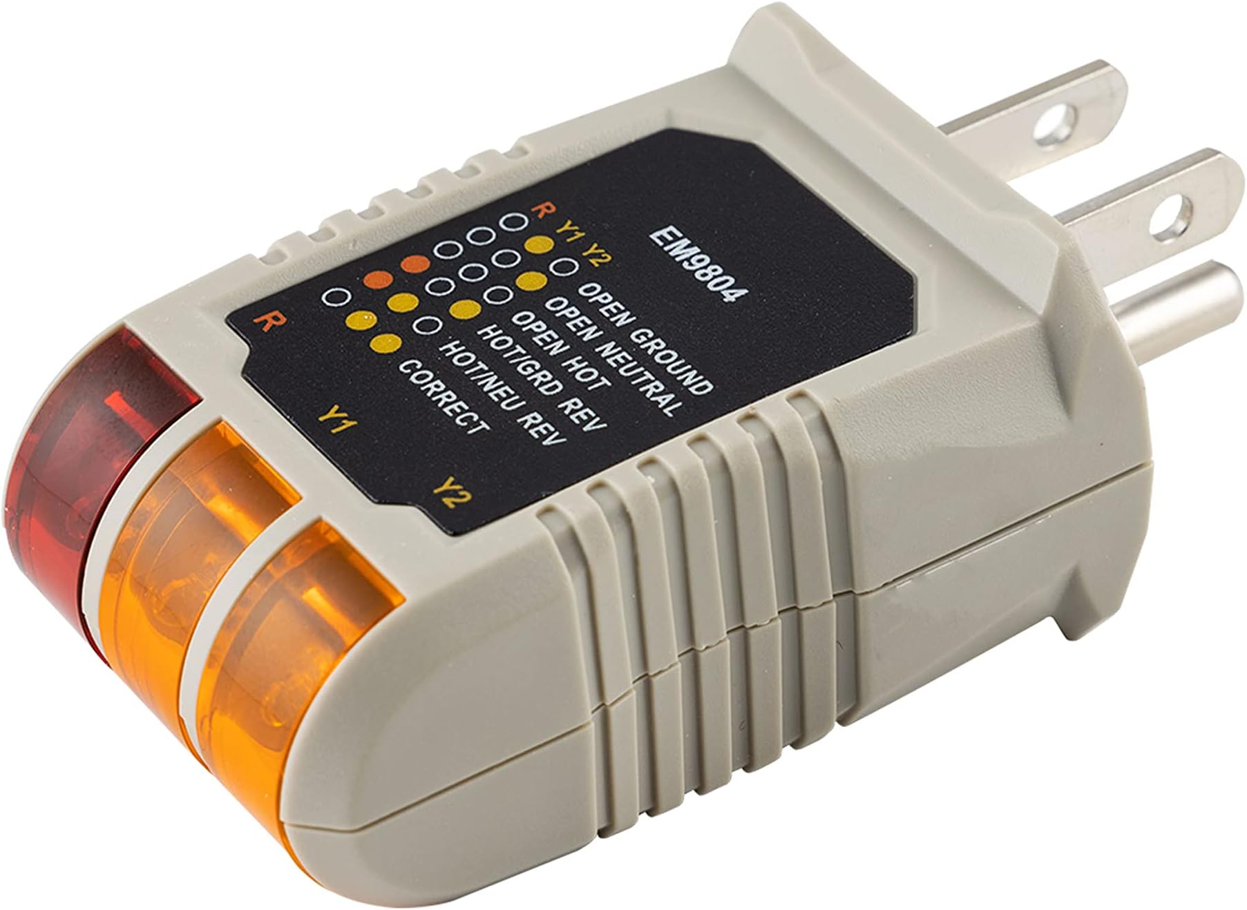 Receptacle Tester, Standard 3-Wire, Circuit Analyzer, 110-125 VAC, 6 Visual LED Tests, ETL Listed – 50542 Gray
