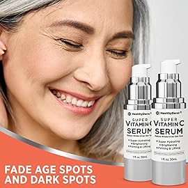 Super Vitamin C Serum for Women Over 70: Niacinamide, Vitamin C, Hyaluronic Acid, Peptides, Vitamin E, Caffeine, Bakuchiol, Hydrating, Lifting, Wrinkle & Age Spots Reduction Pack of 2