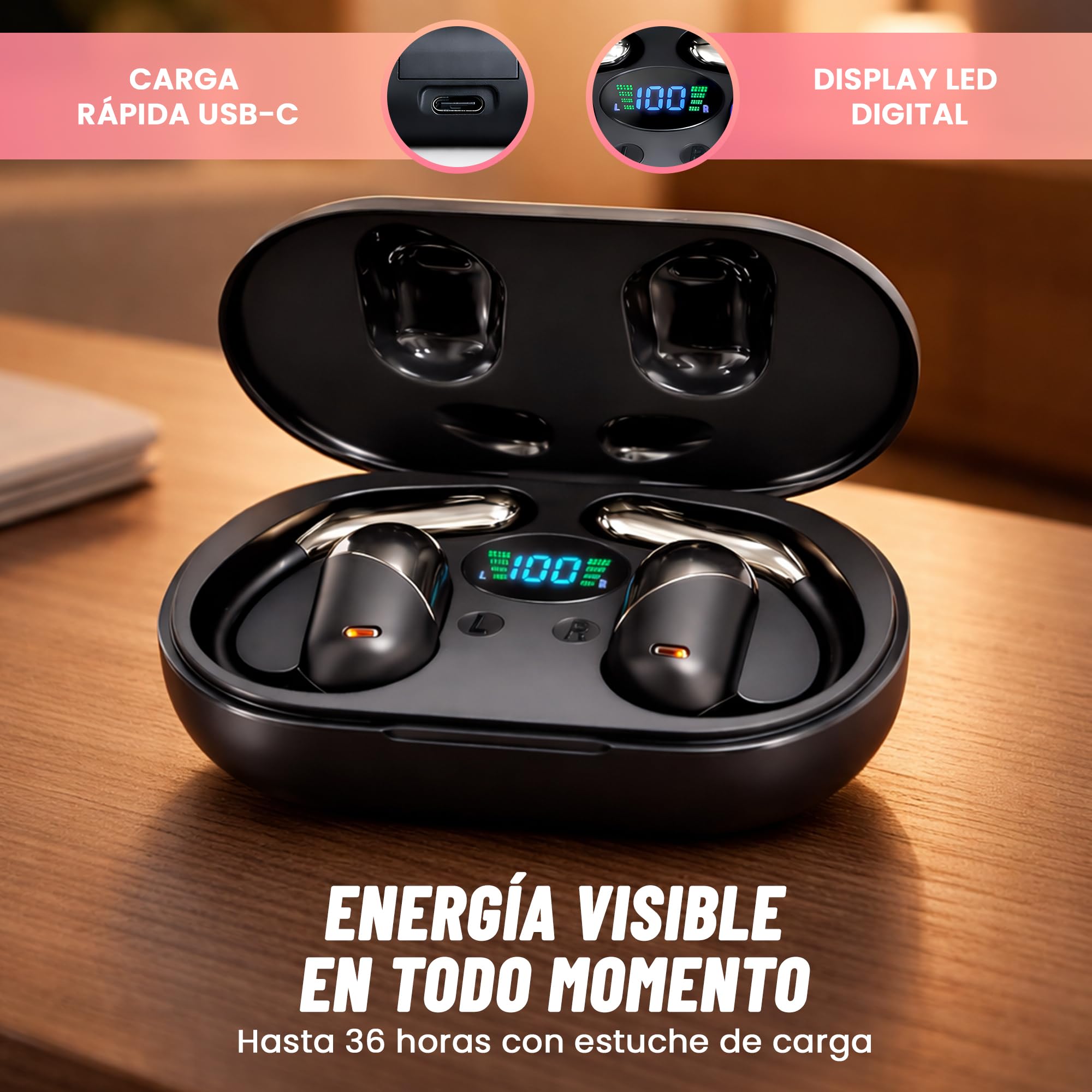 VIPA - Auriculares Traductor en Tiempo Real con IA - Traductor Instantáneo de Voz en 144 Idiomas - Dispositivo traductor de oído Abierto 3 en 1 con Estuche de Carga para Viajes/Negocios/Aprendizaje.