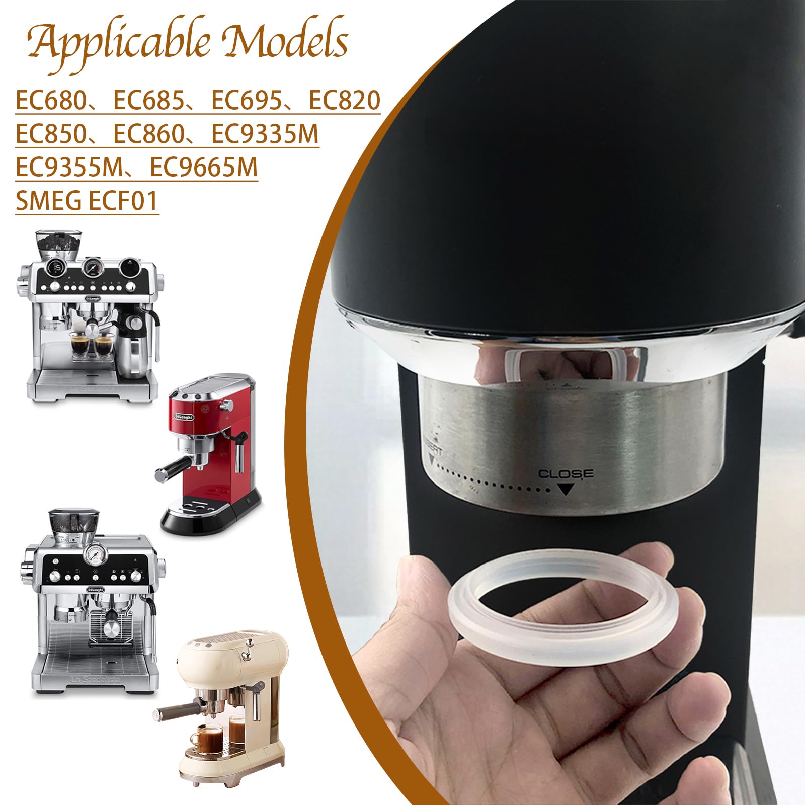 Joint Torique De Rechange Pour Machines à Café Delonghi Dedica/EC680/EC685 Etc. | 57.5 X 57.5 X 8 Mm, En Silicone Alimentaire (Blanc)
