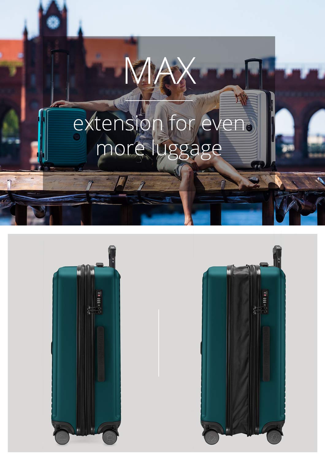 Hauptstadtkoffer Mitte - Valigia rigida media 68 cm estensibile, valigia da stiva, serratura TSA, 4 ruote doppie, trolley da viaggio, 88 L + Etichetta bagaglio digitale, Turchese