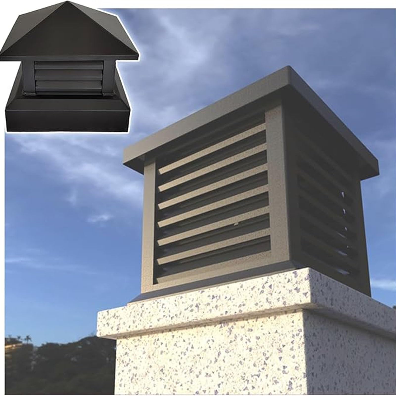 Cappucci Antipioggia per Camino, Cappello per Camino in muratura - Copertura di Scarico Rettangolare Verniciata a Polvere per Camino, sfiato per Tetto di Facile Installazione con Cappello an