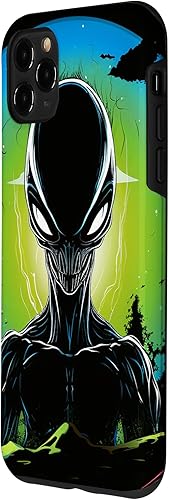 Vista 26 de iPhone 14 Pro Max Cute Green Alien Head UFO Space Face Alien Case