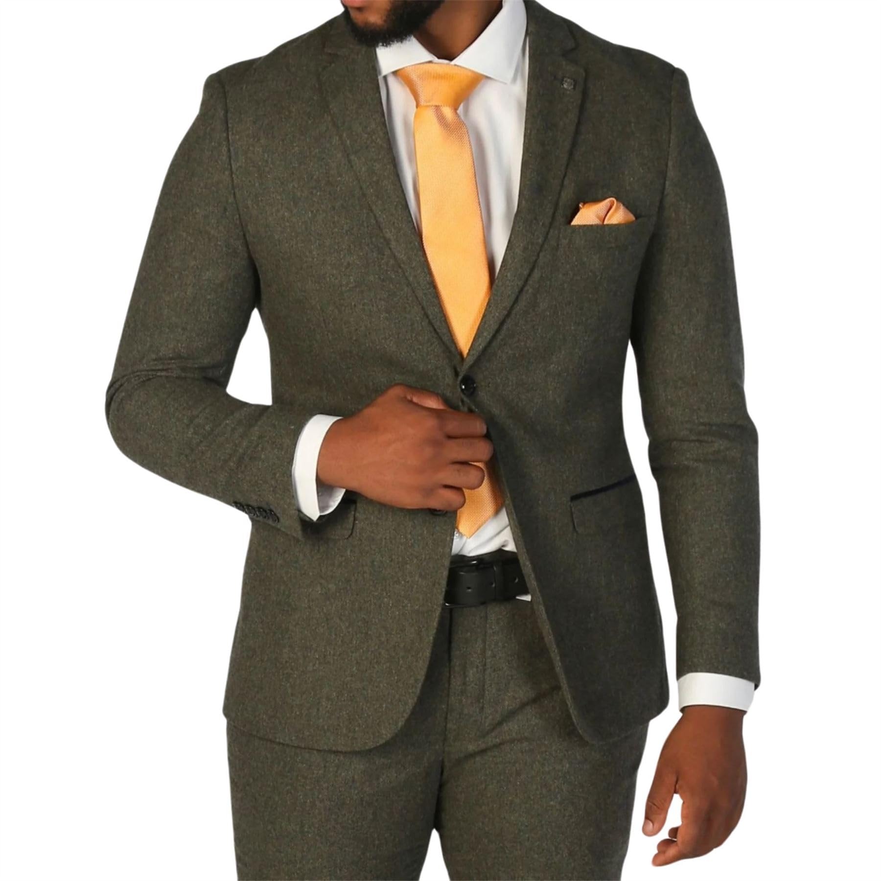 Truclothing Men's Olive Blazer Green Wool Blend Tweed Sport Coat Tailored Fit - 44