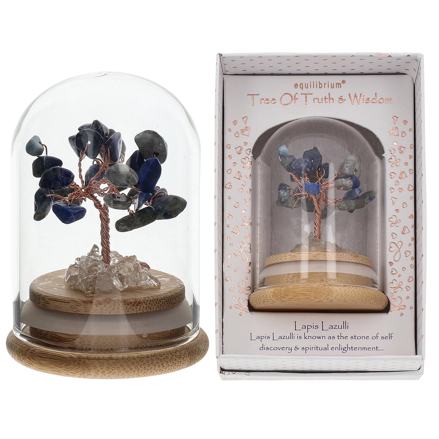 equilibrium Chakra Tree in Glass Dome Crystal Gemstone Bonsai Tree with Wooden Base Mixed 7 Chakras Rose Quartz Amethyst Citrine Aventurine Lapis Lazuli Strawberry Quartz (Lapis Lazulli)