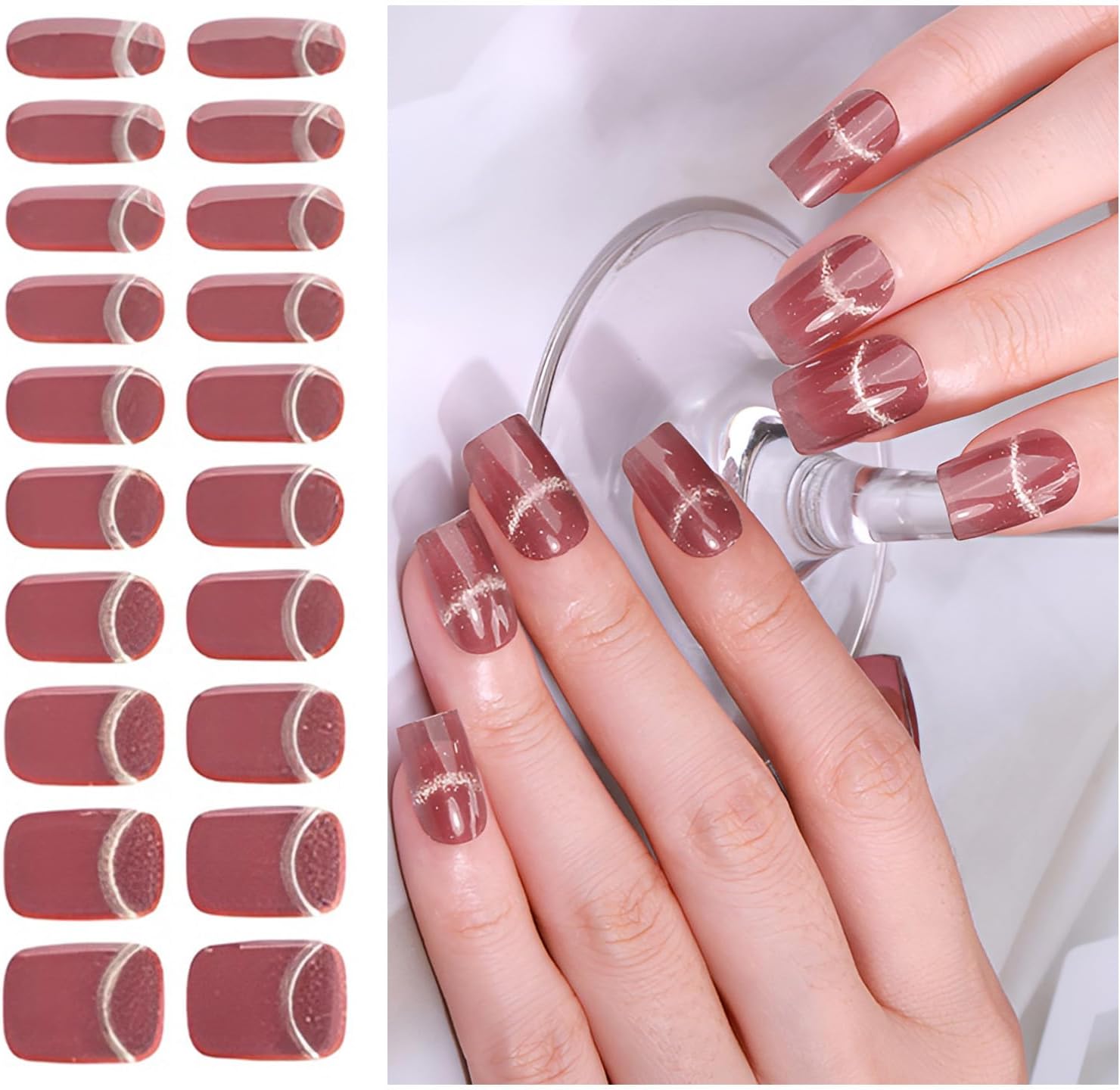 Semi-Cured Gel Nail Strips - Fig Jam French, 20 pc, Salon-Quality, Long Lasting, Easy DIY Gel Nail Wraps