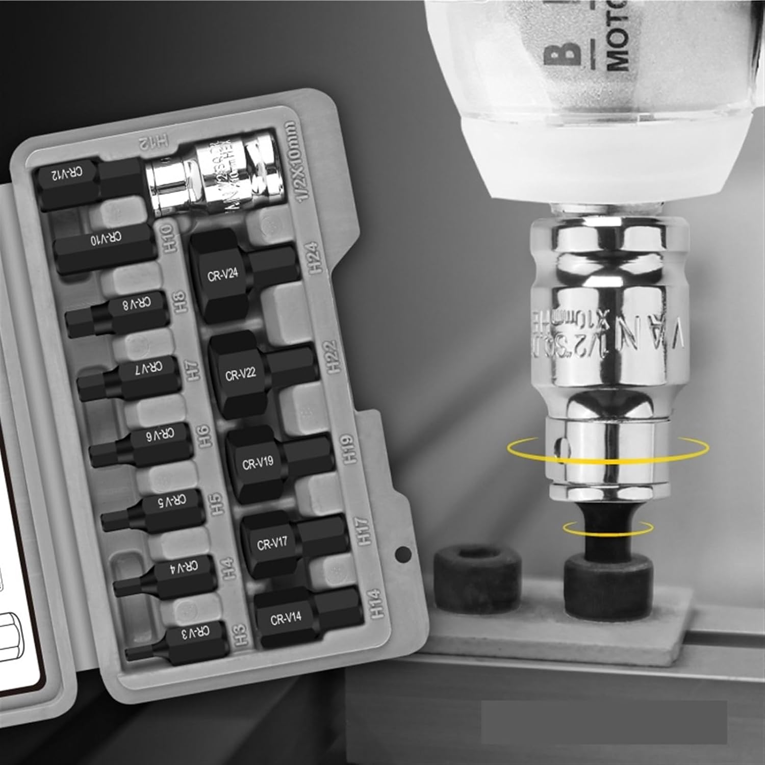 14pcs Nut Setter Driver Drill Bit Set, Internal Hexagonal Socket Set, Chromium-vanadium Steel Bolt and Nut Remover Tool