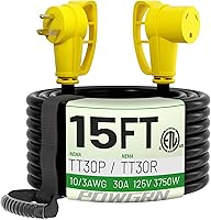 Vista 12 de POWGRN NEMA 14-50P a NEMA 14-50R Cable de extensión de 50 amperios para RV/EV de 6 pies al aire libre con mango de agarre, cable de alimentación