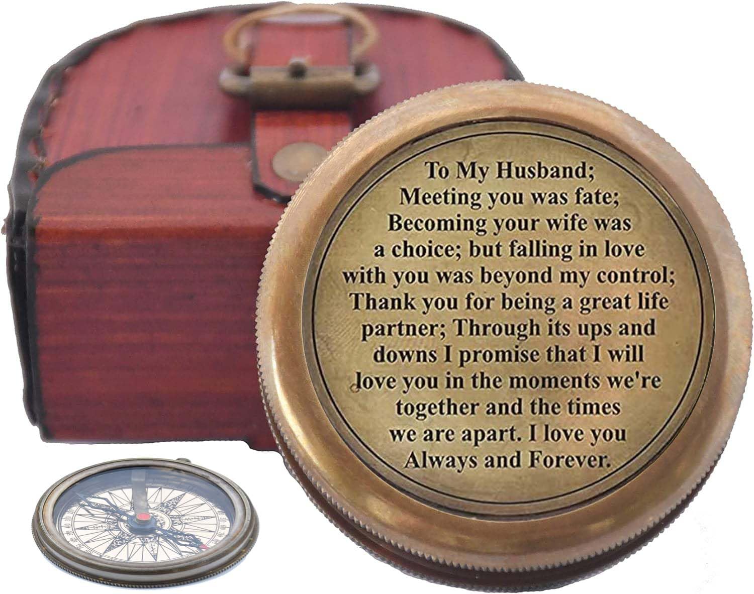 Engraved Compass, to My Husband I Love You, Brass Compass Engraved Gifts for Men, Bronze for Men, Romantic Gifts for Him/Her, Keepsake Gifts for