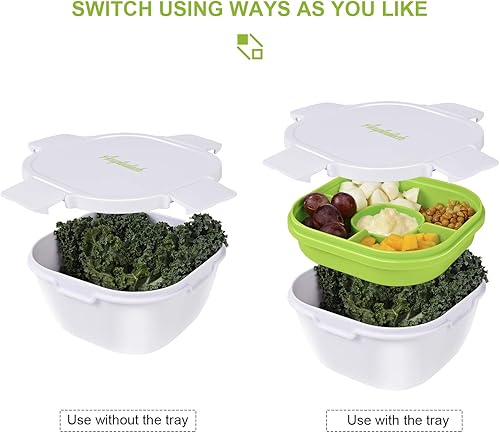 Miniatura 3 de Recipiente de almuerzo para ensalada a prueba de fugas con tazón de mezcla de ensalada de gran capacidad, bandeja estilo bento, recipiente de salsa,