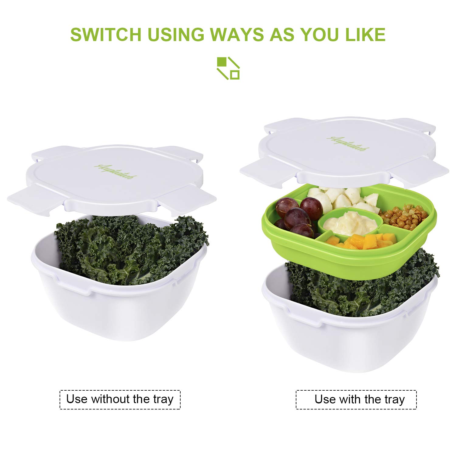 Portapranzo Per Insalata Con Scomparto Per Condimento – 15x20x14 Cm, ABS, Antiperdita, Con Forchetta, Per Ufficio, Scuola E Picnic
