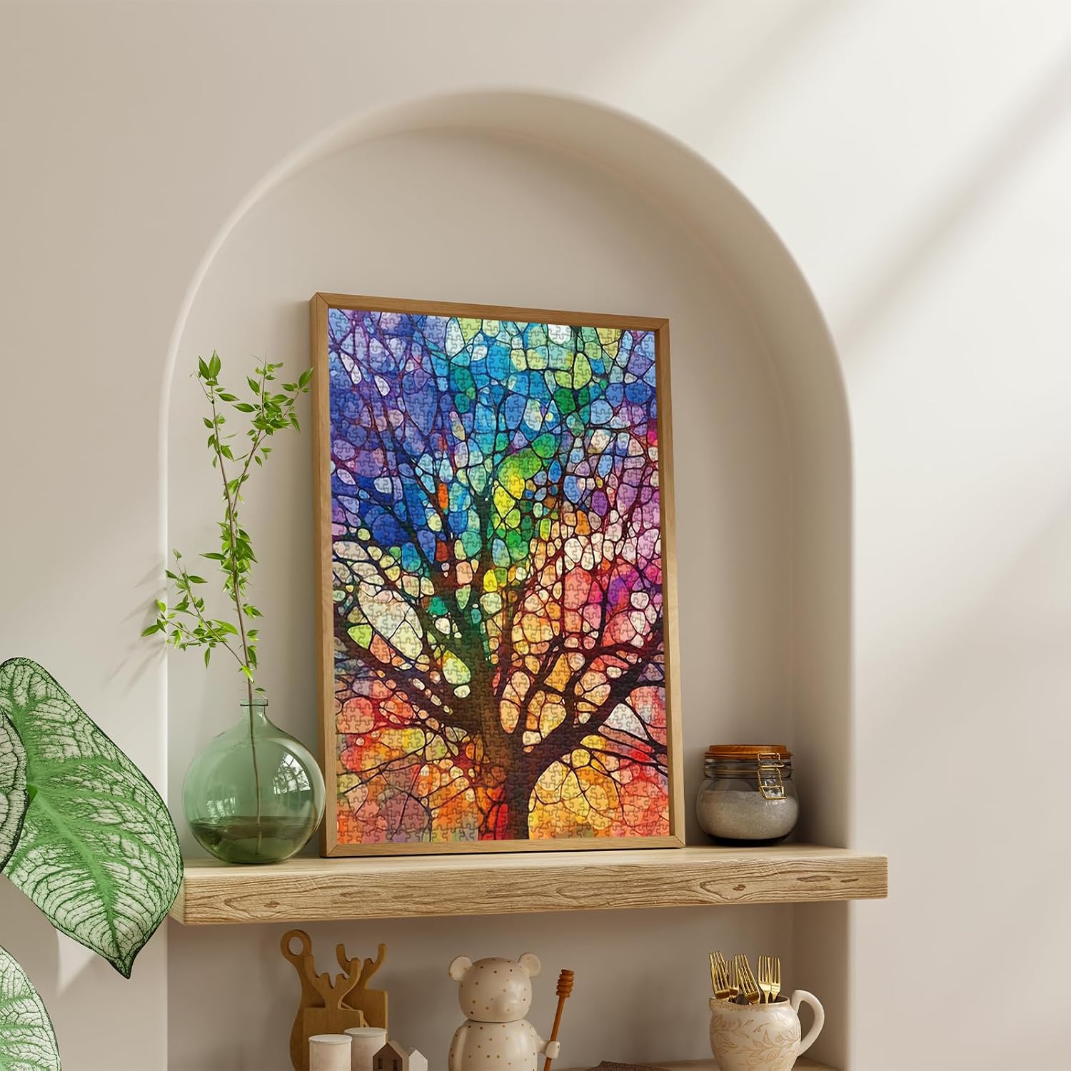 Stained Glass Tree of Life Puzzle 1000 Pieces for Adults, Colorful Tree Mosaic Jigsaw Puzzle, Abstract Paintings Art Puzzles