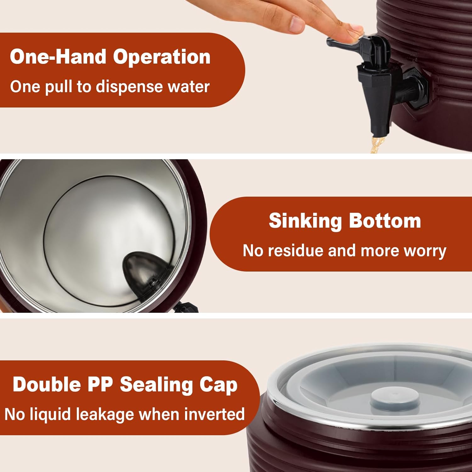 Hot and Cold Drink Dispenser with 2.91 Gallons - Insulated Container with Faucet - Insulated Beverage Dispenser - for school canteens, hotels, restaurants, cafes, beverage shops (Brown)