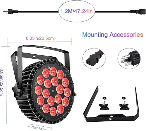 Vista 15 de Luces Par de 18 luces LED, U`King RGBW 4 en 1, 216 W, efecto de iluminación de escenario por DMX y control activado por sonido, luz de lavado para 4