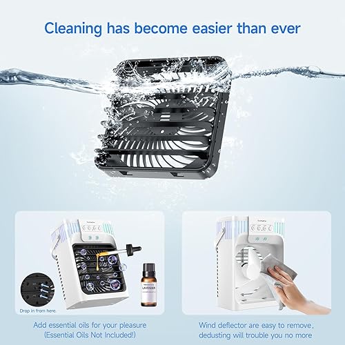 Miniatura 4 de VICELEC Ventilador de aire acondicionado portátil con control remoto, silencioso con 3 velocidades, ventilador evaporativo de 40.6 fl oz con 3