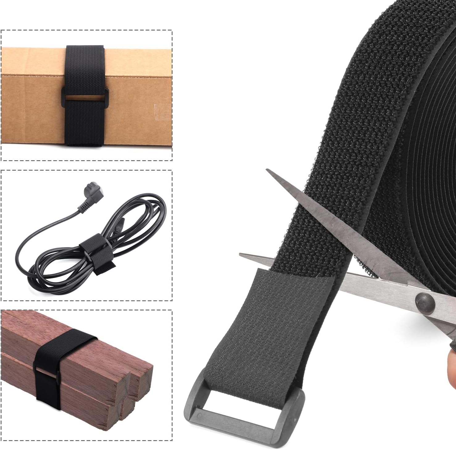 Hook and Loop Strap with 20 Buckles, Cinch Straps 1.5 Inch Wide Adjustable Nylon Fastening Cable Straps Reusable Magic Adhesive Securing Cable Ties Free Cutting for Organizer or Storage